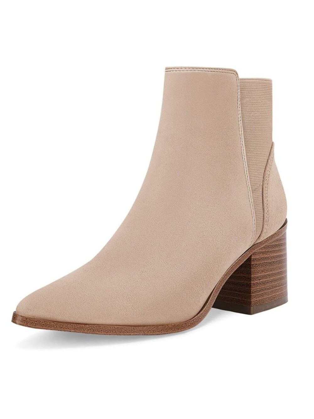 Womens Pointed Toe Ankle Boots Elastic Chunky Block Stacked Mid Heel Slip On